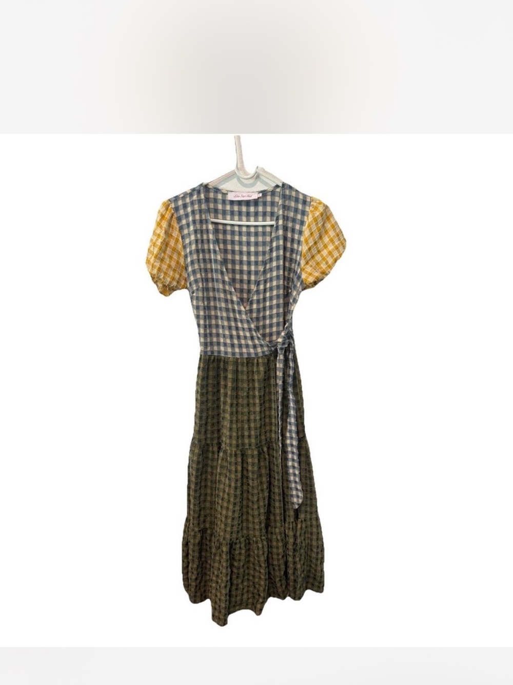 Lisa Says Gah Multi-Check Midi Dress — Blue, Yellow, Green - Picture 3 of 3